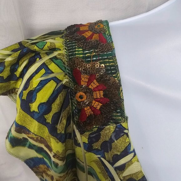 One World Blouse Green Boho Embroidered Sequin Festival Hippie M - Picture 4 of 13